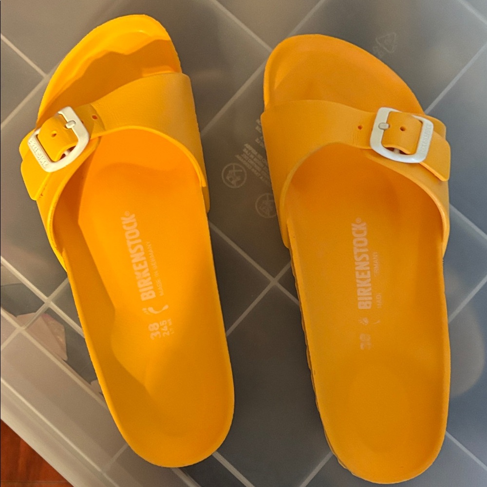 Birkenstock Bright Yellow Buckle Slides